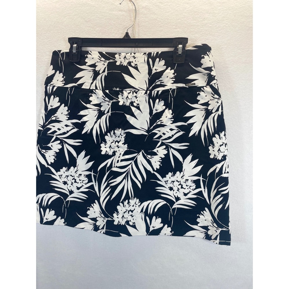 SC & CO Women Black White Tropical Floral Print A-Line‎ Skirt Skort Size L - Picture 6 of 9